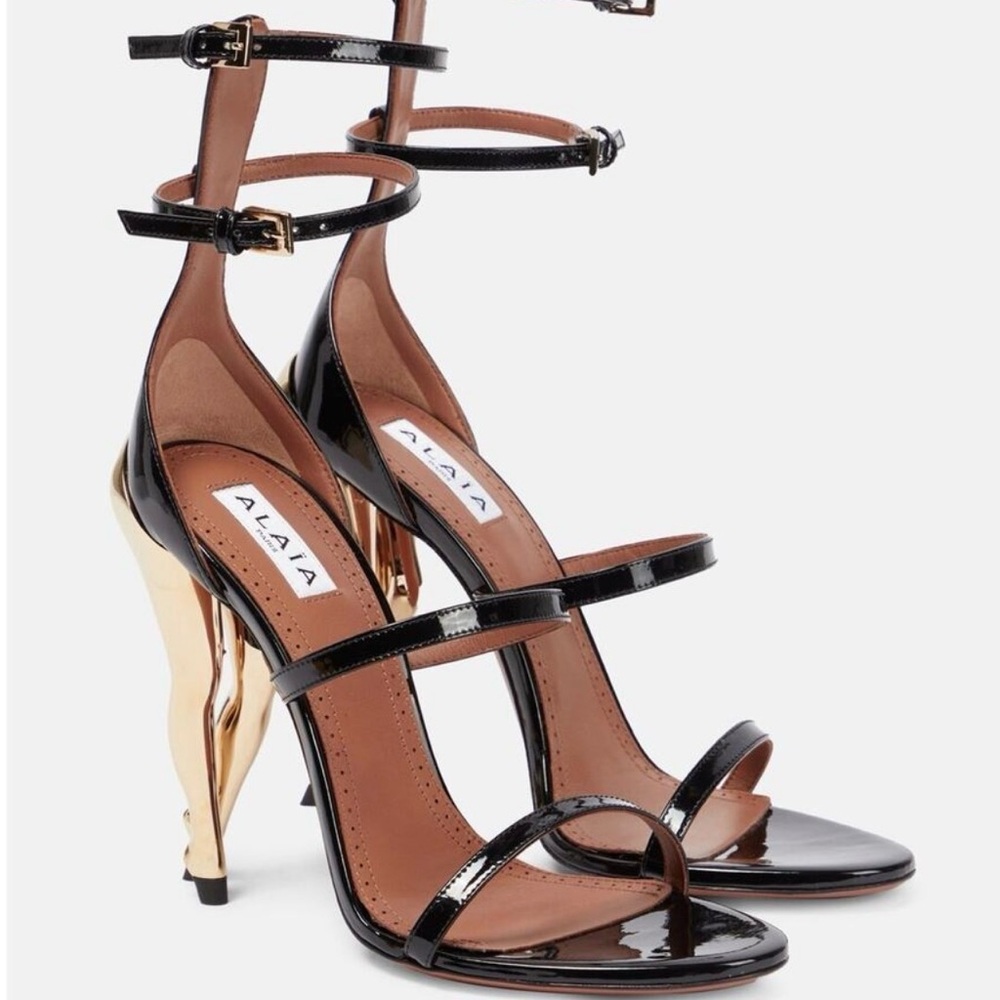 Alaia Patent Black and Gold Sculpted Heels